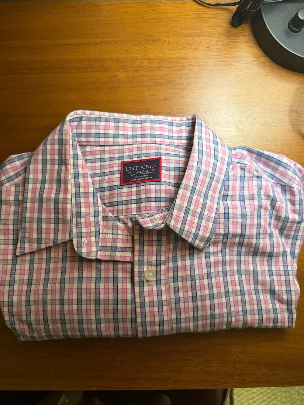 UNTUCKit Men’s Pink and Blue Plaid Button down